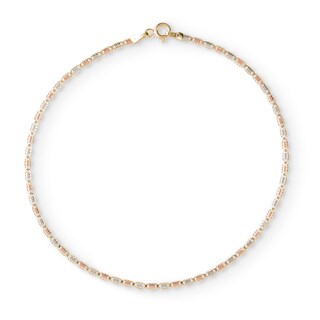 10K Gold Diamond-Cut Valentino Tri-Tone Chain Anklet Made in Italy - 10"