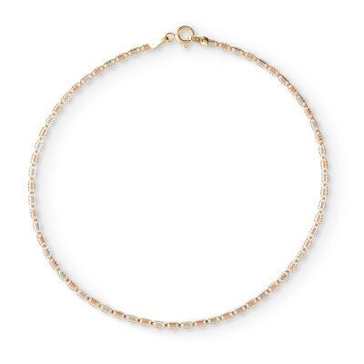 10K Gold Diamond-Cut Valentino Tri-Tone Chain Anklet Made in Italy - 10"