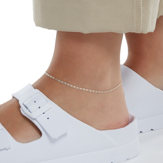 10K Gold Diamond-Cut Valentino Tri-Tone Chain Anklet Made in Italy - 10"