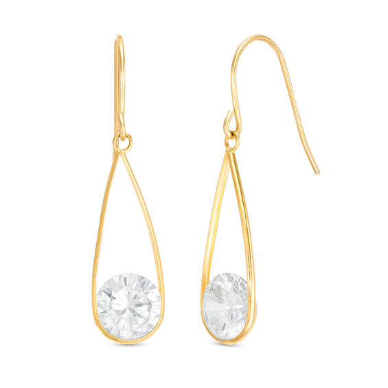 8mm Cubic Zirconia Dangle Drop Earrings in 10K Gold