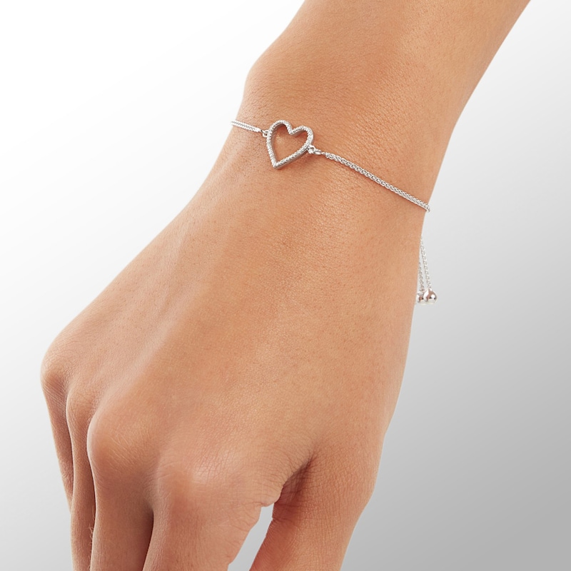 Main Image 2 of Diamond Accent Heart Outline Bolo Bracelet in Sterling Silver - 9"