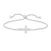 Thumbnail Image 1 of Diamond Accent Sideways Cross Outline Bolo Bracelet in Sterling Silver - 9"