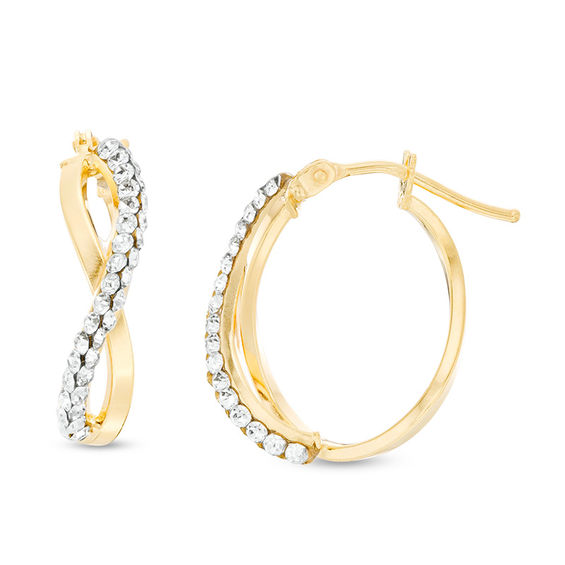 Made in Italy Crystal Oval Infinity Hoop Earrings in 10K Gold