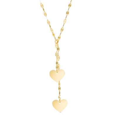 Made in Italy Double Heart Mirror Lariat Necklace in 10K Gold