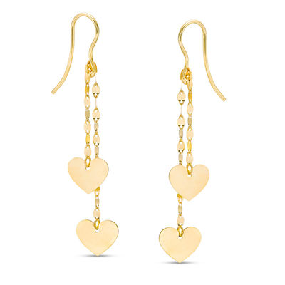 Made in Italy Double Heart Mirror Drop Earrings in 10K Gold