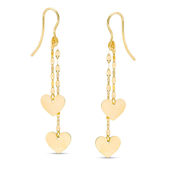 Made in Italy Double Heart Mirror Drop Earrings in 10K Gold