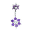 Thumbnail Image 1 of Stainless Steel CZ Purple and White Double Flower Belly Button Ring - 14G