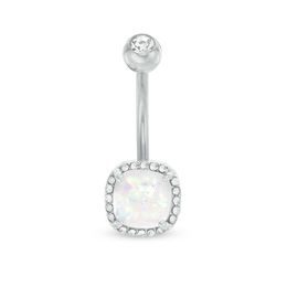 014 Gauge Opal Acrylic Crystal Frame Belly Button Ring in Stainless Steel Solid and Tube