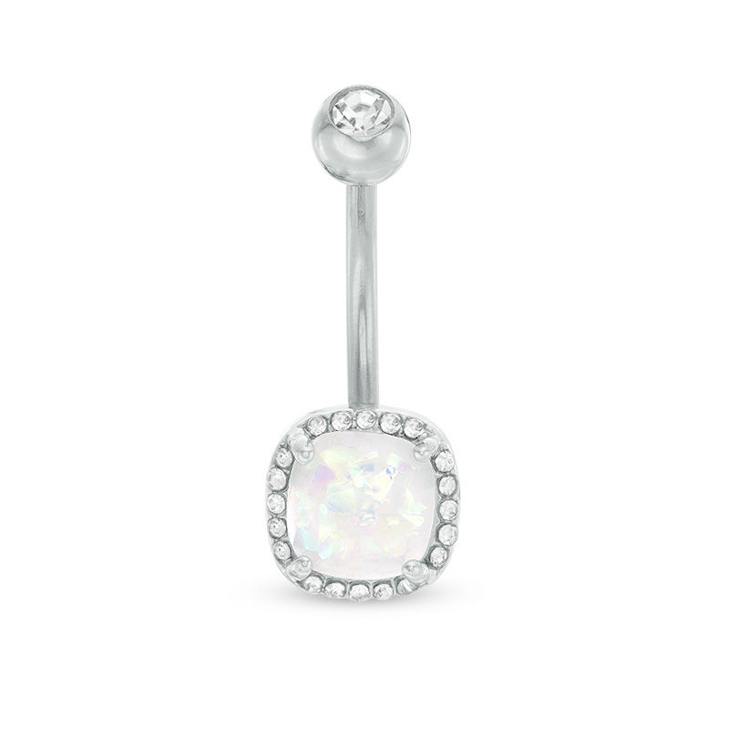 Main Image 1 of Stainless Steel Crystal Frame Belly Button Ring - 14G
