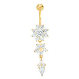 014 Gauge Teardrop Cubic Zirconia Flower Belly Button Ring in Solid Stainless Steel with Yellow IP