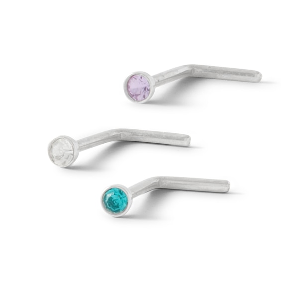 Solid Stainless Steel Multi-Color Crystal Nose Stud Set - 20G