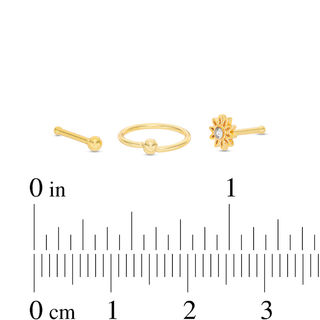 Solid Yellow Ion-Plated Stainless Steel Crystal Flower, Hoop and Stud Nose Set - 20G
