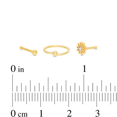 Solid Yellow Ion-Plated Stainless Steel Crystal Flower, Hoop and Stud Nose Set - 20G