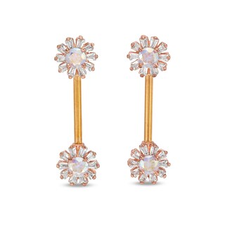 016 Gauge Green and White Crystal Flower Curved Cartilage Barbell in Stainless Steel