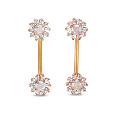 016 Gauge Green and White Crystal Flower Curved Cartilage Barbell in Stainless Steel