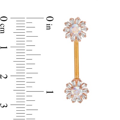 016 Gauge Green and White Crystal Flower Curved Cartilage Barbell in Stainless Steel