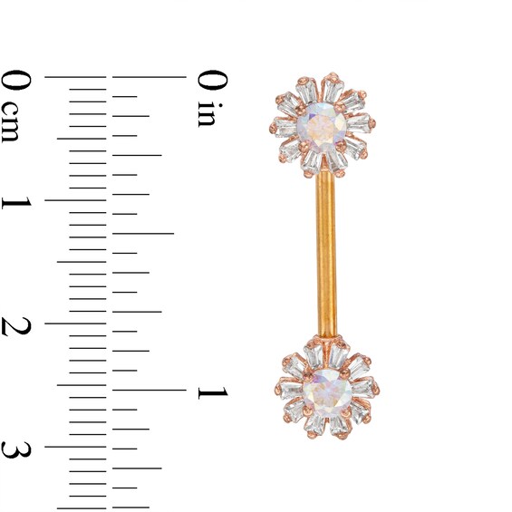 016 Gauge Green and White Crystal Flower Curved Cartilage Barbell in Stainless Steel