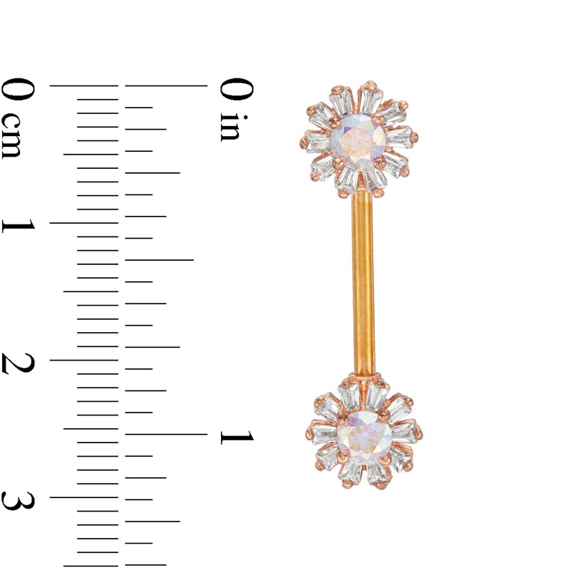 016 Gauge Green and White Crystal Flower Curved Cartilage Barbell in Stainless Steel