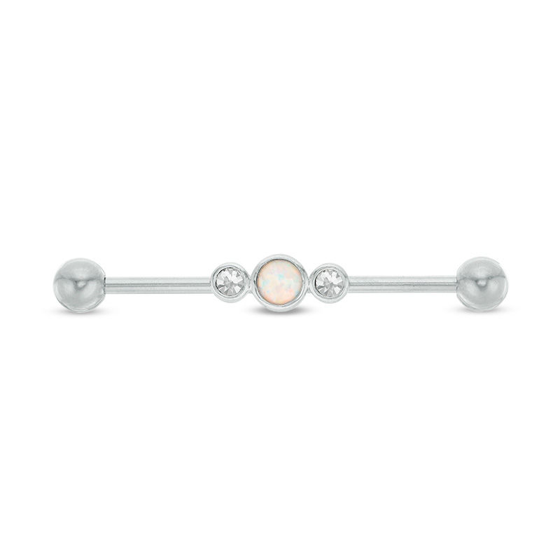 Main Image 1 of 014 Gauge Crystal and Opalescent Industrial Barbell in Stainless Steel