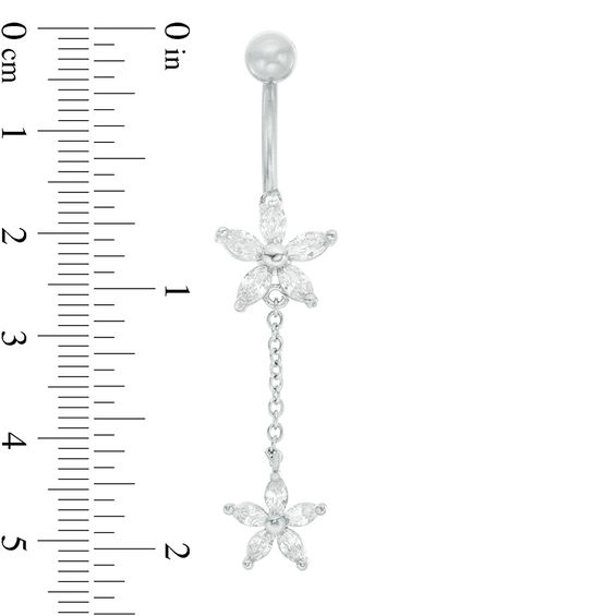 014 Gauge Marquise Cubic Zirconia Flower Dangle Belly Button Ring in Stainless Steel