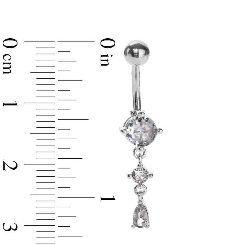 Solid Stainless Steel CZ Teardrop Dangle Belly Button Ring - 14G