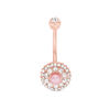 Thumbnail Image 0 of 014 Gauge Crystal and Pink Pearlescent Flower Belly Button Ring in Stainless Steel with Rose-Tone IP