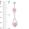 014 Gauge Pink and White Crystal Teardrop Dangle Belly Button Ring in Stainless Steel and Brass