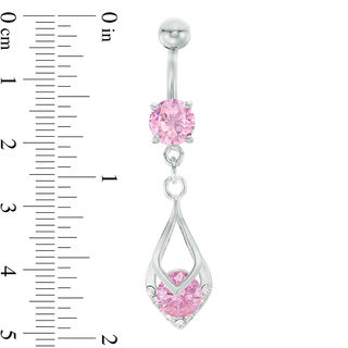 014 Gauge Pink and White Crystal Teardrop Dangle Belly Button Ring in Stainless Steel and Brass