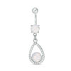 014 Gauge Lab-Created Crystal and Opalescent Teardrop Dangle Belly Button Ring in Stainless Steel and Brass