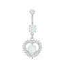 014 Gauge Opal Acrylic Crystal Frame Heart Dangle Belly Button Ring in Stainless Steel and Brass