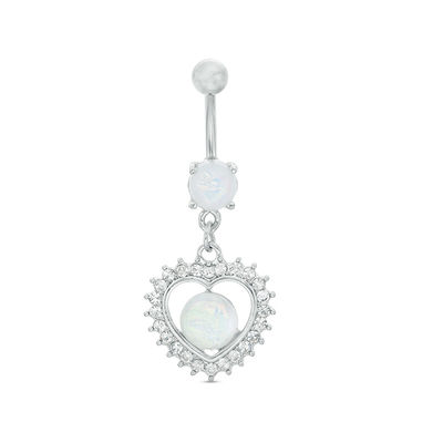 014 Gauge Opal Acrylic Crystal Frame Heart Dangle Belly Button Ring in Stainless Steel and Brass