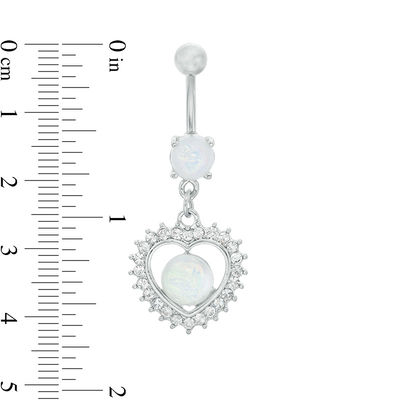 014 Gauge Opal Acrylic Crystal Frame Heart Dangle Belly Button Ring in Stainless Steel and Brass