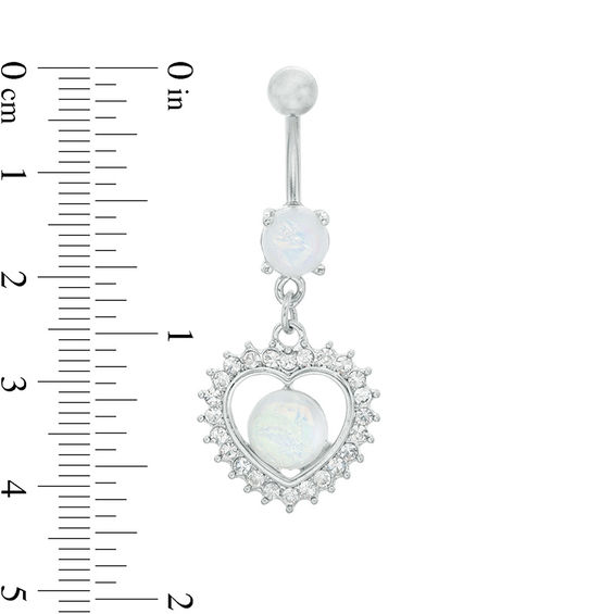 014 Gauge Opal Acrylic Crystal Frame Heart Dangle Belly Button Ring in Stainless Steel and Brass