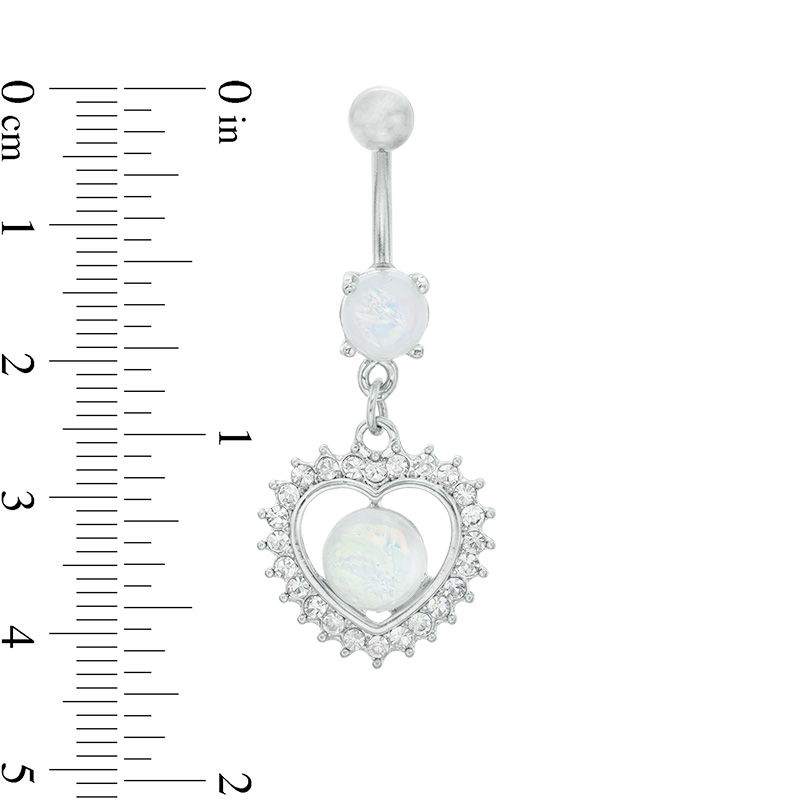 014 Gauge Opal Acrylic Crystal Frame Heart Dangle Belly Button Ring in Stainless Steel and Brass