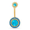 Thumbnail Image 0 of 014 Gauge Blue Acrylic Crystal Frame Belly Button Ring in Stainless Steel with Yellow IP