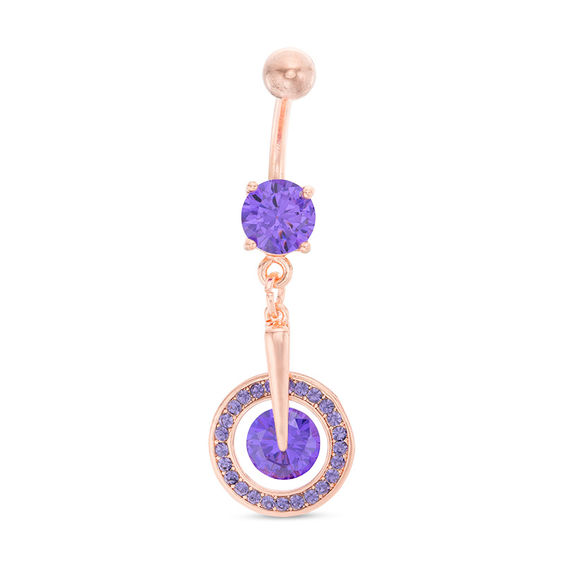 014 Gauge Purple Lab-Created Crystal and Cubic Zirconia Belly Button Ring in Stainless Steel and Brass with Rose-Tone IP