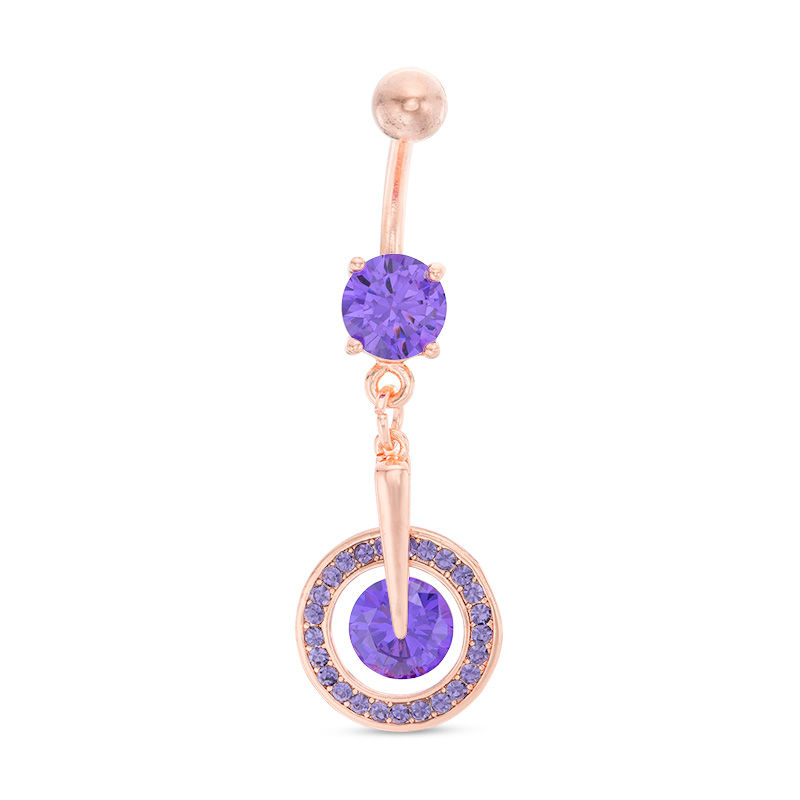 Main Image 1 of 014 Gauge Purple Lab-Created Crystal and Cubic Zirconia Belly Button Ring in Stainless Steel and Brass with Rose-Tone IP