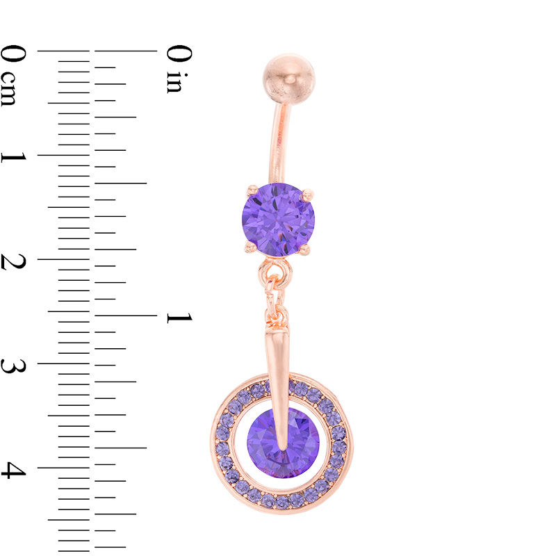 Main Image 2 of 014 Gauge Purple Lab-Created Crystal and Cubic Zirconia Belly Button Ring in Stainless Steel and Brass with Rose-Tone IP