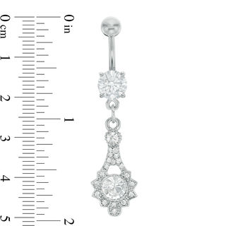 014 Gauge Lab-Created Cubic Zirconia and Crystal Flower Dangle Belly Button Ring in Solid Stainless Steel and Brass