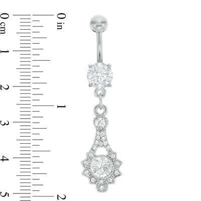 014 Gauge Lab-Created Cubic Zirconia and Crystal Flower Dangle Belly Button Ring in Solid Stainless Steel and Brass