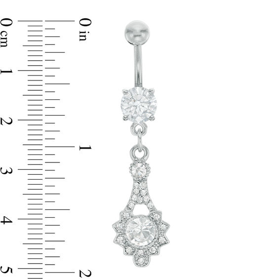 014 Gauge Lab-Created Cubic Zirconia and Crystal Flower Dangle Belly Button Ring in Solid Stainless Steel and Brass