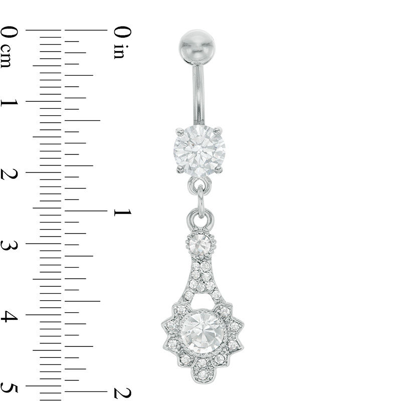 014 Gauge Lab-Created Cubic Zirconia and Crystal Flower Dangle Belly Button Ring in Solid Stainless Steel and Brass