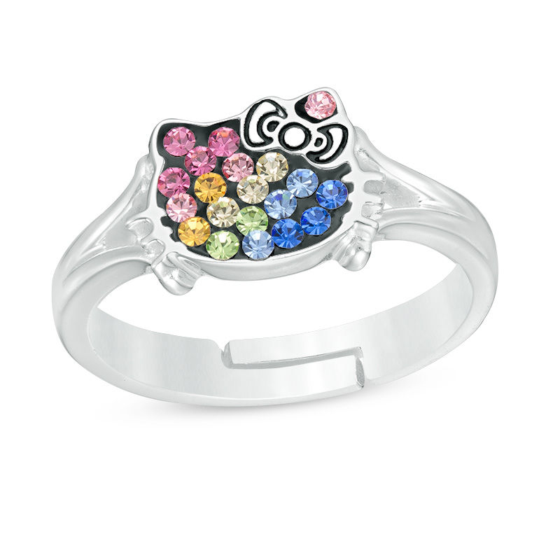 Child's Hello Kitty® Multi-Color Crystal Adjustable Ring in Sterling Silver - Size 4
