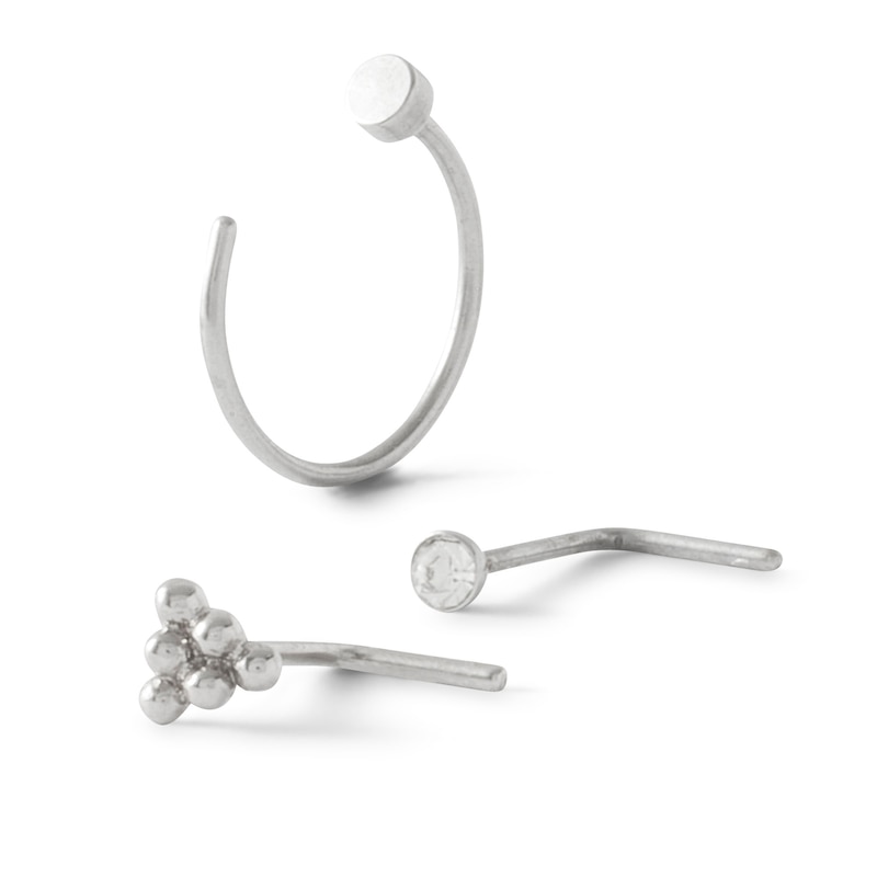 022 Gauge Crystal Nose Stud and Hoop Set in Stainless Steel