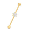 Thumbnail Image 1 of 014 Gauge Cubic Zirconia Flower Industrial Barbell in Stainless Steel with Yellow IP and Brass