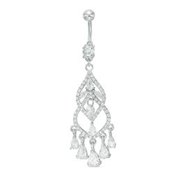 014 Gauge Cubic Zirconia and Glass Chandelier Dangle Belly Button Ring in Solid Stainless Steel and Brass