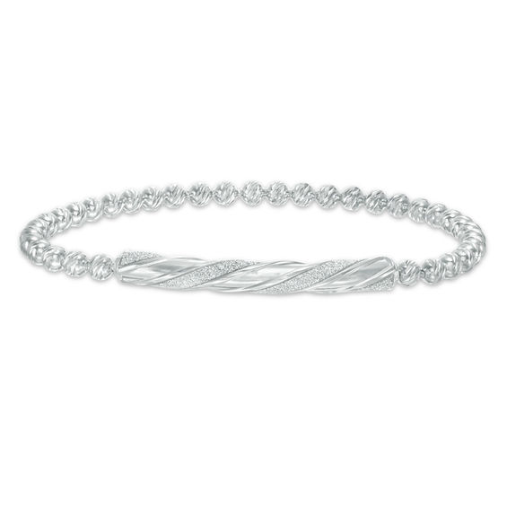 Diamond-Cut Beaded Stretch Bracelet with Glitter Enamel in Sterling Silver