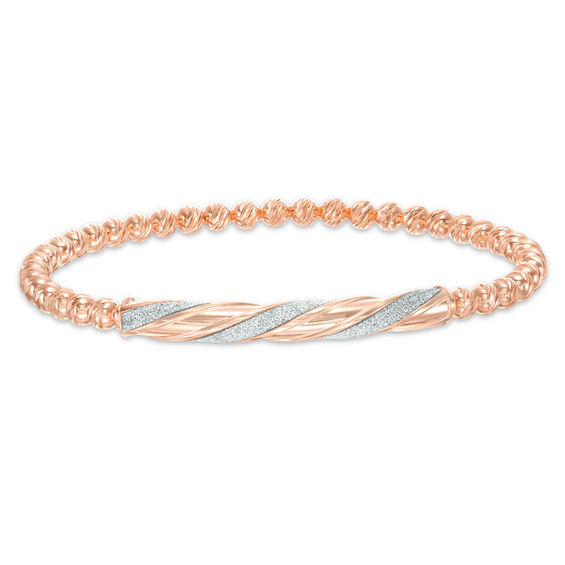 Diamond-Cut Beaded Stretch Bracelet with Glitter Enamel in Sterling Silver with 14K Rose Gold Plate