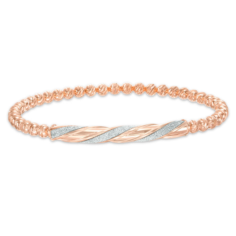 Diamond-Cut Beaded Stretch Bracelet with Glitter Enamel in Sterling Silver with 14K Rose Gold Plate