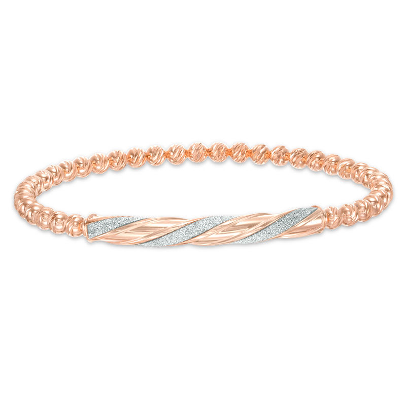 Main Image 1 of Diamond-Cut Beaded Stretch Bracelet with Glitter Enamel in Sterling Silver with 14K Rose Gold Plate